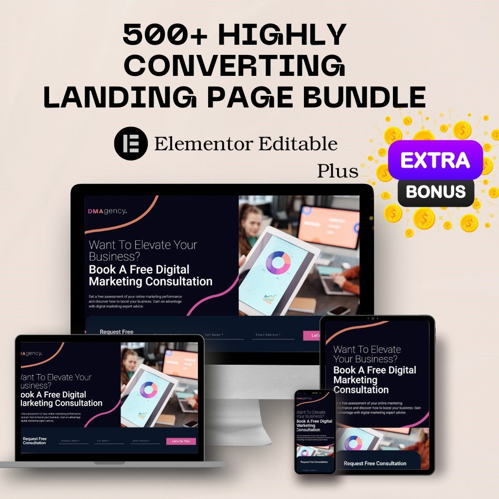 500+ Premium Landing Page Bundle | Elementor friendly | Bonus Gift Including Free Plugin + Graphic design Bundle